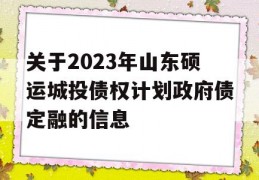 关于2023年山东硕运城投债权计划政府债定融的信息