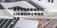 关于河南郏县城投2023年债权转让项目的信息