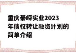 重庆綦嵘实业2023年债权转让融资计划的简单介绍