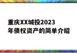 重庆XX城投2023年债权资产的简单介绍