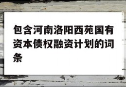 包含河南洛阳西苑国有资本债权融资计划的词条