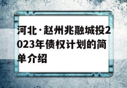 河北·赵州兆融城投2023年债权计划的简单介绍