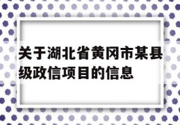 关于湖北省黄冈市某县级政信项目的信息