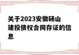 关于2023安徽砀山建投债权合同存证的信息