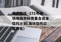 央企信托·171号潍坊地级市标债集合资金信托计划(潍坊信托公司排名)
