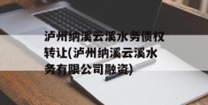 泸州纳溪云溪水务债权转让(泸州纳溪云溪水务有限公司融资)