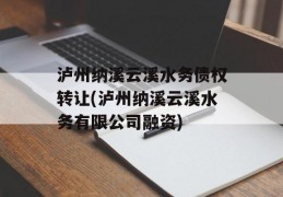 泸州纳溪云溪水务债权转让(泸州纳溪云溪水务有限公司融资)