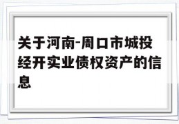 关于河南-周口市城投经开实业债权资产的信息