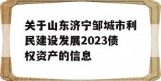 关于山东济宁邹城市利民建设发展2023债权资产的信息