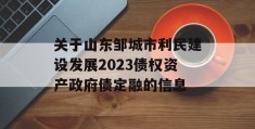 关于山东邹城市利民建设发展2023债权资产政府债定融的信息