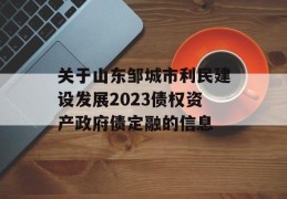 关于山东邹城市利民建设发展2023债权资产政府债定融的信息