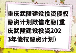 重庆武隆建设投资债权融资计划政信定融(重庆武隆建设投资2023年债权融资计划)