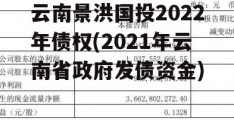 云南景洪国投2022年债权(2021年云南省政府发债资金)