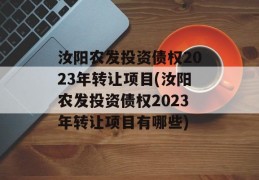 汝阳农发投资债权2023年转让项目(汝阳农发投资债权2023年转让项目有哪些)