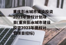 重庆彭水城市建设投资2023年债权计划项目(重庆彭水城市建设投资2023年债权计划项目招标)