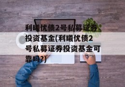 利曦优债2号私募证券投资基金(利曦优债2号私募证券投资基金可靠吗?)