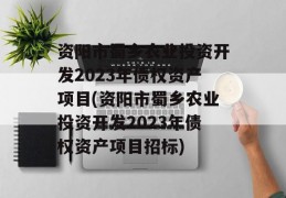 资阳市蜀乡农业投资开发2023年债权资产项目(资阳市蜀乡农业投资开发2023年债权资产项目招标)