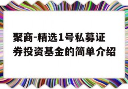 聚商-精选1号私募证券投资基金的简单介绍