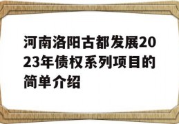 河南洛阳古都发展2023年债权系列项目的简单介绍