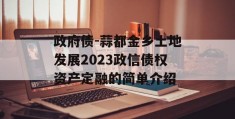 政府债-蒜都金乡土地发展2023政信债权资产定融的简单介绍