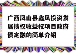 广西凤山县鑫凤投资发展债权收益权项目政府债定融的简单介绍