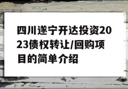 四川遂宁开达投资2023债权转让/回购项目的简单介绍