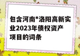 包含河南*洛阳高新实业2023年债权资产项目的词条