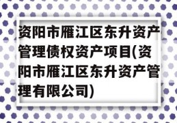 资阳市雁江区东升资产管理债权资产项目(资阳市雁江区东升资产管理有限公司)