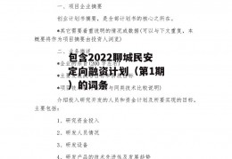 包含2022聊城民安定向融资计划（第1期）的词条