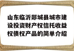 山东临沂郯城县城市建设投资财产权信托收益权债权产品的简单介绍