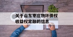 关于山东枣庄物环债权收益权定融的信息