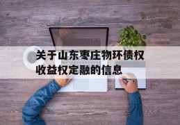 关于山东枣庄物环债权收益权定融的信息