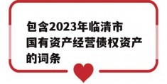 包含2023年临清市国有资产经营债权资产的词条