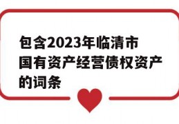 包含2023年临清市国有资产经营债权资产的词条