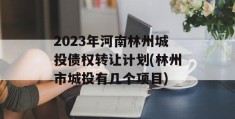 2023年河南林州城投债权转让计划(林州市城投有几个项目)