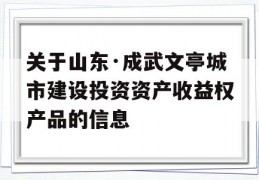 关于山东·成武文亭城市建设投资资产收益权产品的信息