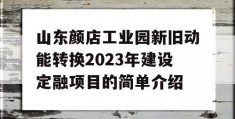 山东颜店工业园新旧动能转换2023年建设定融项目的简单介绍