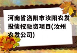 河南省洛阳市汝阳农发投债权融资项目(汝州农发公司)