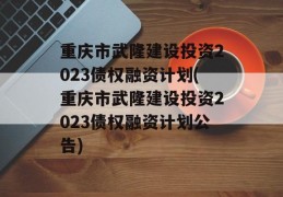 重庆市武隆建设投资2023债权融资计划(重庆市武隆建设投资2023债权融资计划公告)