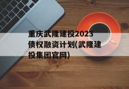 重庆武隆建投2023债权融资计划(武隆建投集团官网)