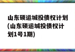 山东硕运城投债权计划(山东硕运城投债权计划1号1期)