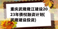 重庆武隆隆江建设2023年债权融资计划(武隆建设投资)