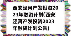 西安泾河产发投资2023年融资计划(西安泾河产发投资2023年融资计划公告)