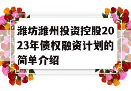 潍坊潍州投资控股2023年债权融资计划的简单介绍