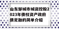 山东邹城市城资控股2023年债权资产政府债定融的简单介绍