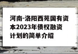 河南-洛阳西苑国有资本2023年债权融资计划的简单介绍