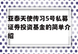 亚泰天使传习5号私募证券投资基金的简单介绍