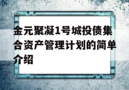 金元聚凝1号城投债集合资产管理计划的简单介绍