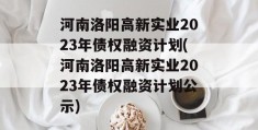 河南洛阳高新实业2023年债权融资计划(河南洛阳高新实业2023年债权融资计划公示)