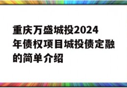 重庆万盛城投2024年债权项目城投债定融的简单介绍